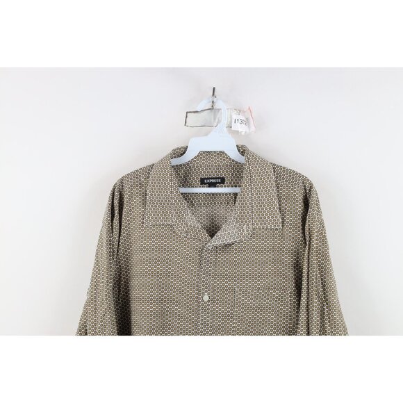 Express Mens Size 2XL XXL Stretch Polka Dot Collared Long Sleeve Button Shirt - Picture 2 of 12